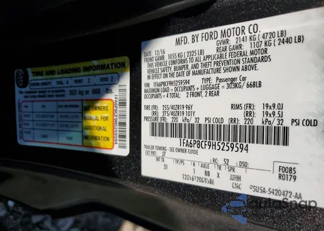 2017 Ford Mustang Gt from USA, damaged, VIN 1FA6P8CF9H5259594